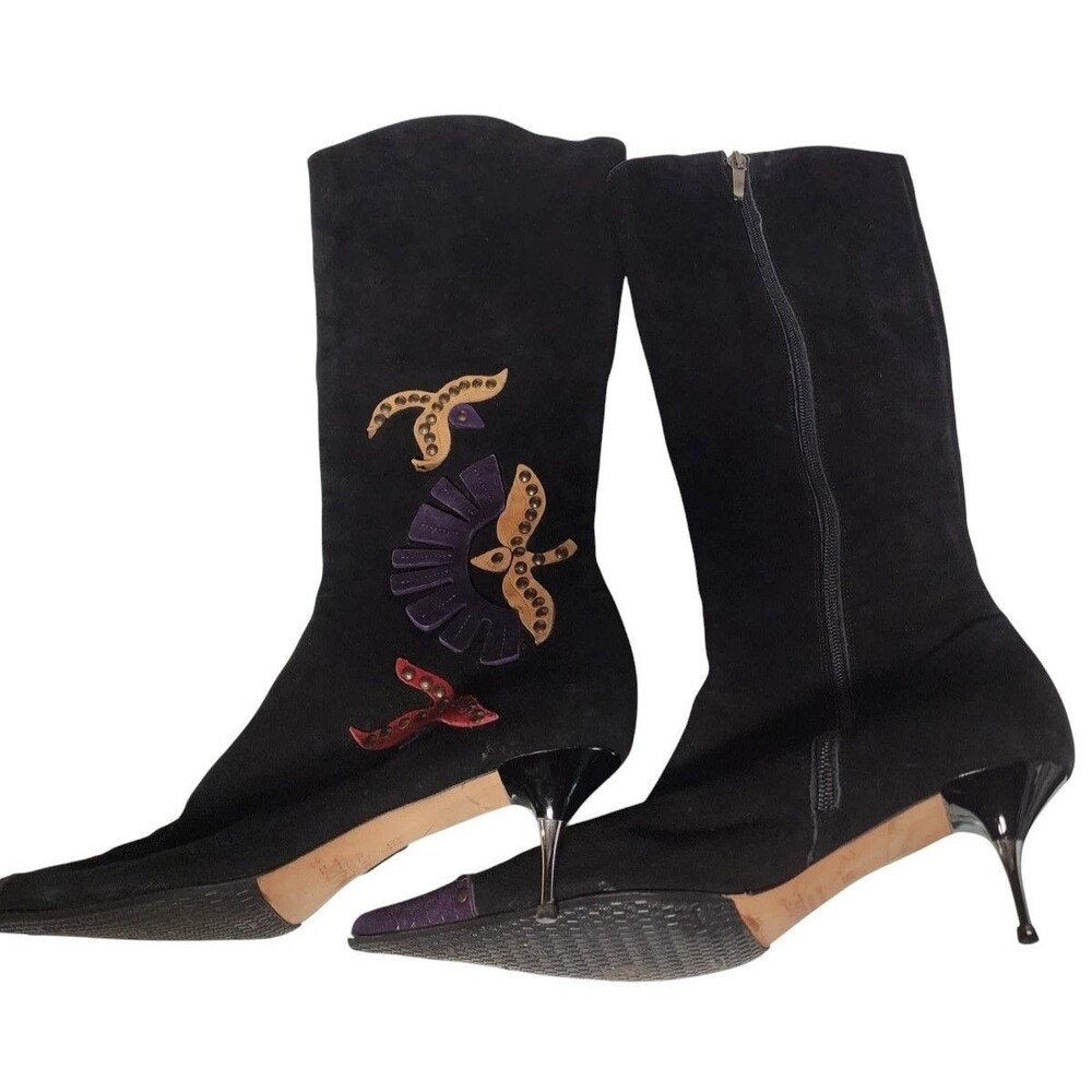 MARE Vintage Italian Leather Boots Spike Heel EU 39 Embellished Boho